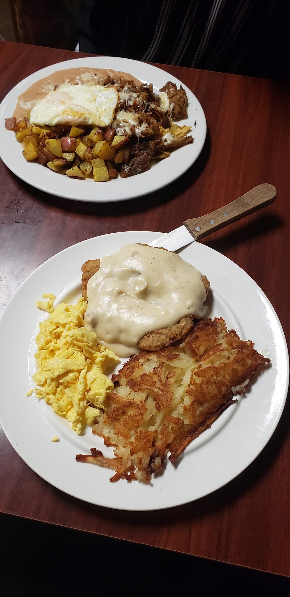 Cafe menu with beverages, desserts, and comfort food.